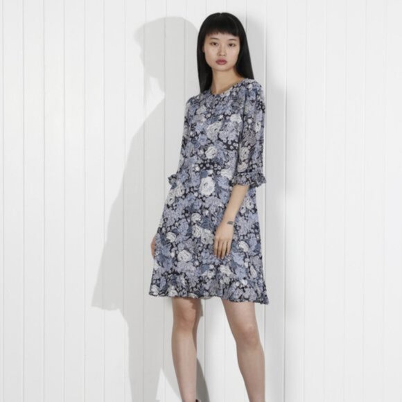 GANNI Elm Printed Georgette Mini Dress - Picture 4 of 6